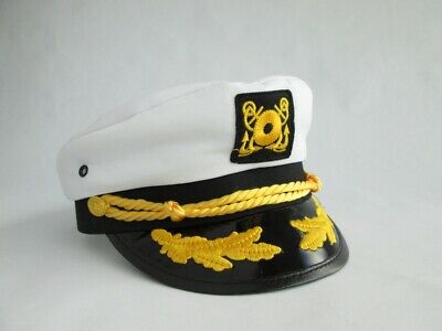 Adult Yacht Boat Ship Sailor Captain Costume Hat Cap Navy Marine Admiral White