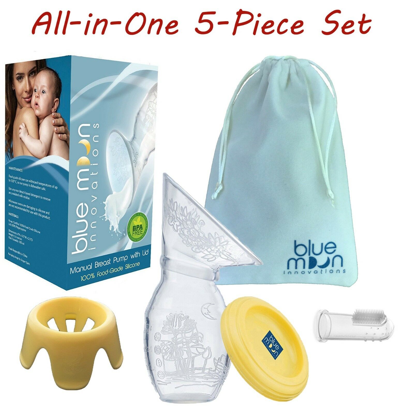 Silicone Manual Breast Pump | Haakaa Equivalent | Stand, Lid, Bag,toothbrush Set